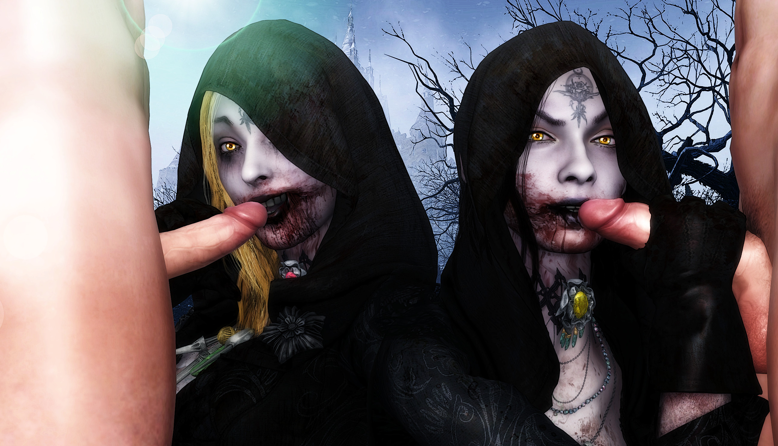 Bela and Cassandra Dimitrescu Blowjob Duel